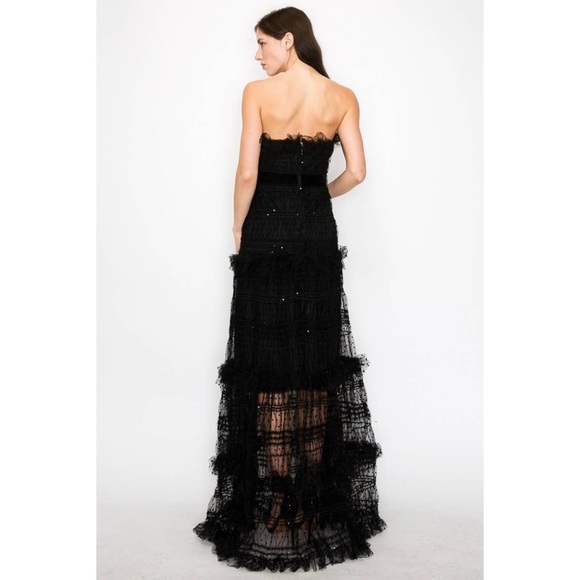 NWT Boutique Zina Black Strapless Tulle Tiered Maxi Gown - Picture 7 of 8